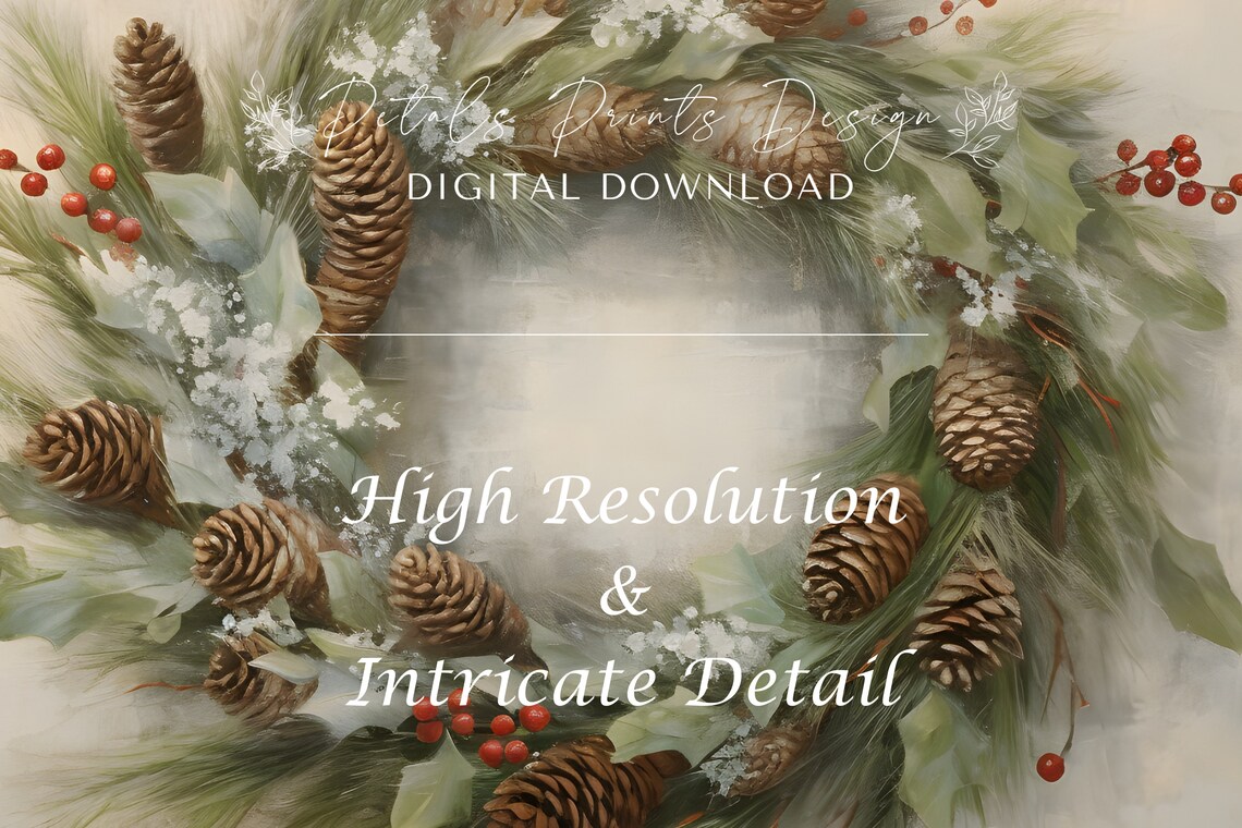 Christmas Wreath Still Life, Vintage Holiday Art Print - Image 4