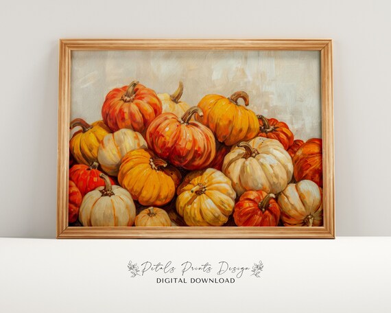 Harvest Pumpkin Patch Autumn Oil Painting Fall Still Life Poster