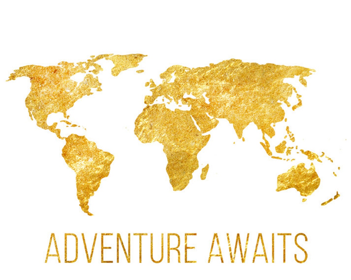 Adventure Awaits Gold Glitter World Map Travel Quote Wanderlust Poster - Image 2