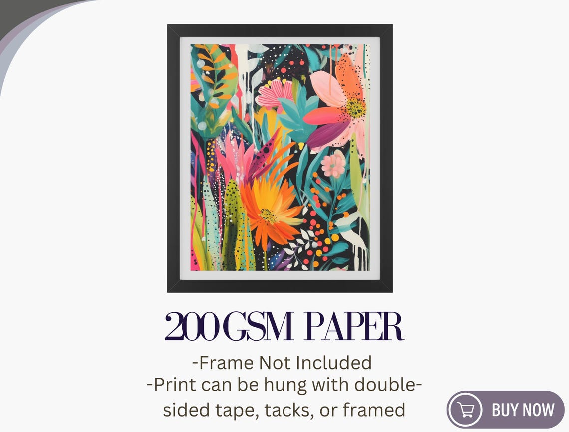 Abstract Floral Explosion Black Background Maximalist Color Poster - Image 5
