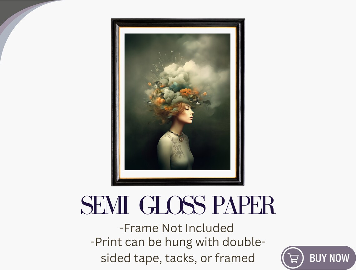 Surreal Woman Storm Clouds Flowers In Mind Dark Moody Wall Art Poster - Image 6
