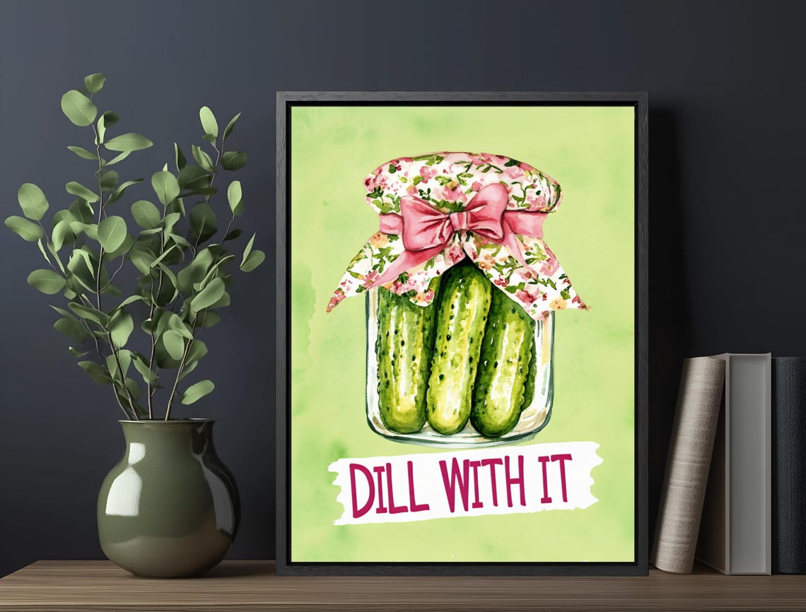 Dill With It Mason Jar Pickles Pink Bow Kitchen Humor Poster - Image 6