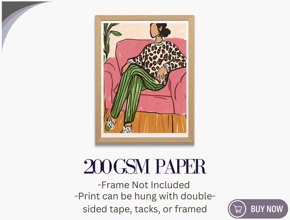 Stylish Woman Leopard Sweater Lounging Pink Chair Trendy Art Poster - Image 5