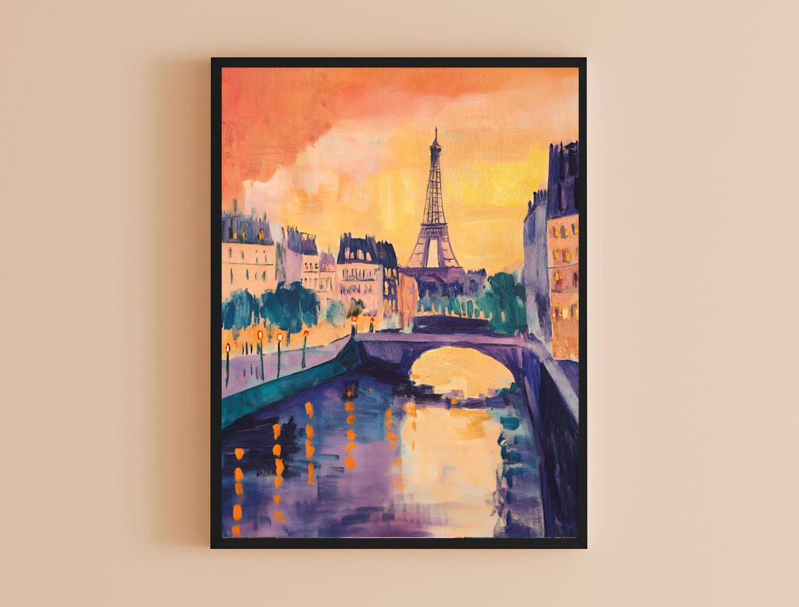 Eiffel Tower Sunset Seine Bridge Warm Orange Paris Travel Wall Poster - Image 4
