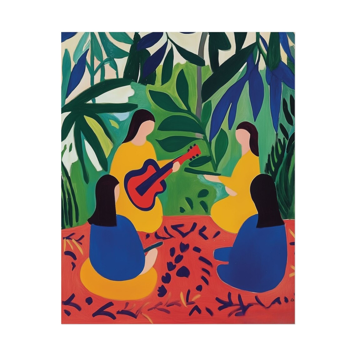 Matisse Inspired Tropical Garden Guitar Women Bold Color Art Poster - Image 2