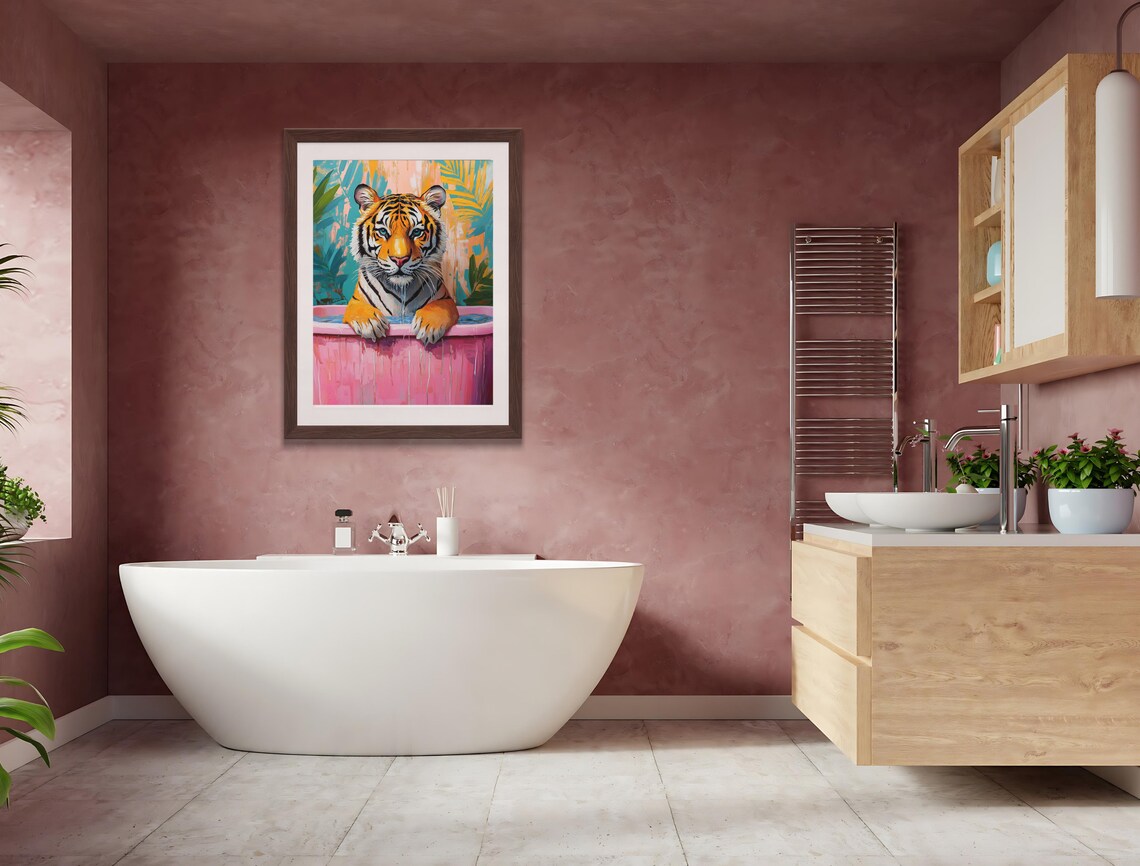 Maximalist Tiger Art Print, Bathroom Dopamine Decor - Image 2