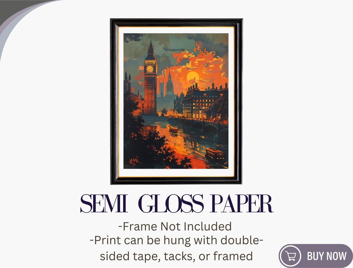 Big Ben London Sunset Thames River Retro Vintage City Travel Poster - Image 6