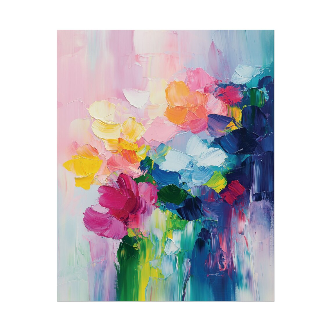 Abstract Flower Bouquet Impasto Pink Yellow Teal Dopamine Art Poster - Image 2