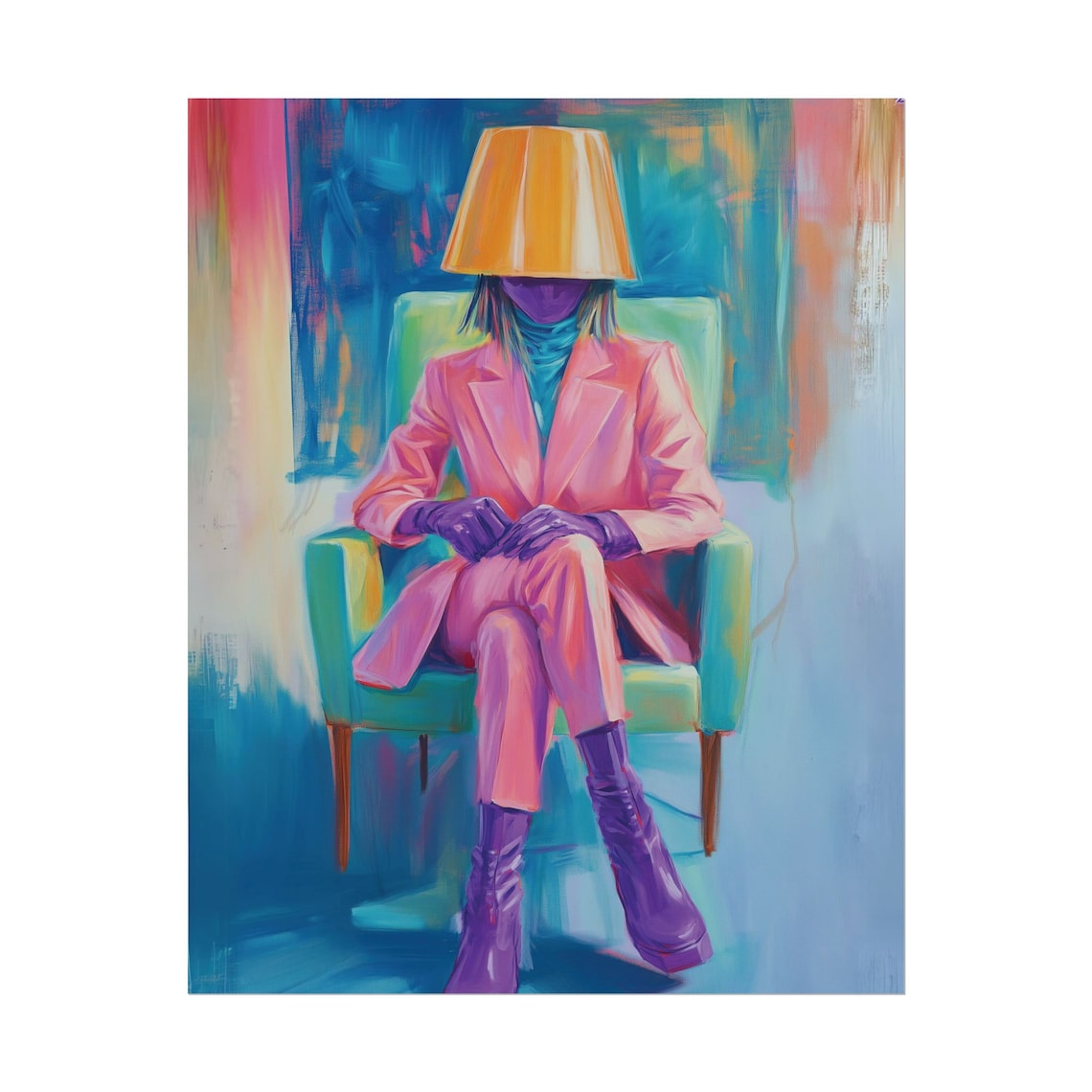 Surreal Woman Lampshade Head Pink Suit Purple Boots Pop Art Poster - Image 2