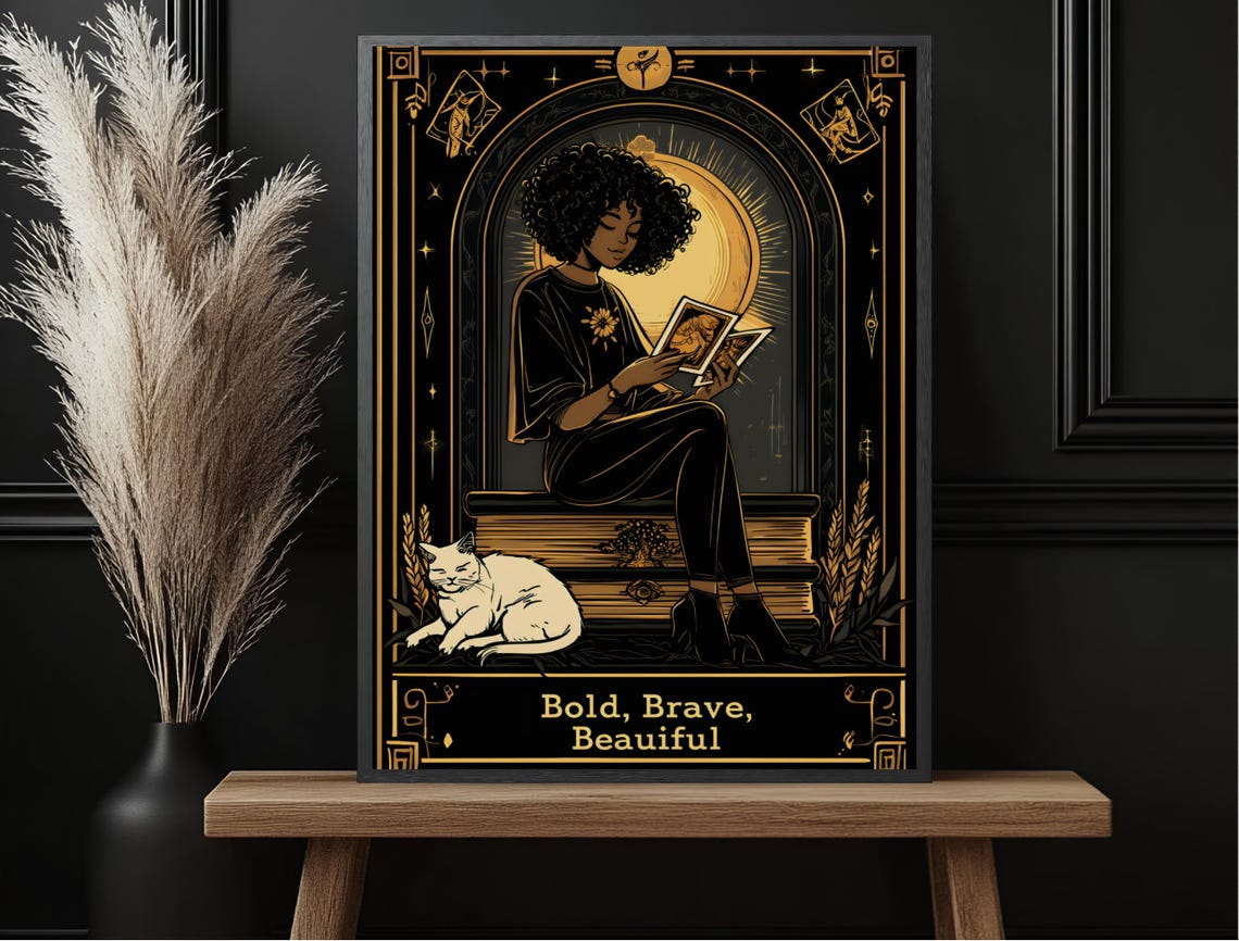 Bold Brave Beautiful Girl Reading Black Gold Affirmation Poster - Image 6