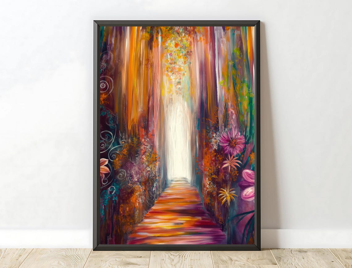 Colorful Abstract Forest Path Glowing Light Maximalist Wall Art Print - Image 6