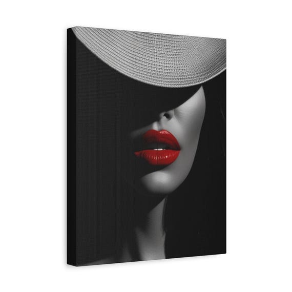 Red Lips Black White Woman Canvas Print Modern Glam Fashion Wall Art Minimalist Bedroom Livingroom Decor Gift For Her