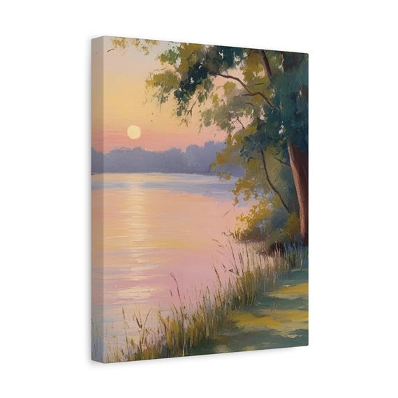 Sunset Lake Landscape Art Print Serene Evening Nature Poster On Matte Archival Paper Tranquil Wall Decor For Home