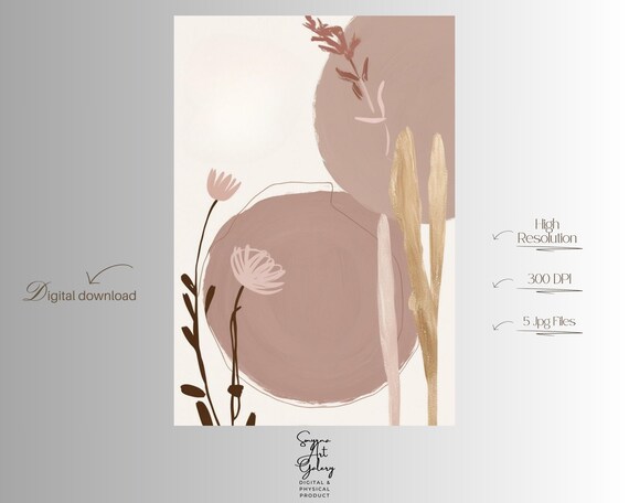 Boho Neutral Abstract Wall Art Print Minimal Floral Artwork In Earthy Tones Modern Beige Poster For Elegant Minimalist Decor
