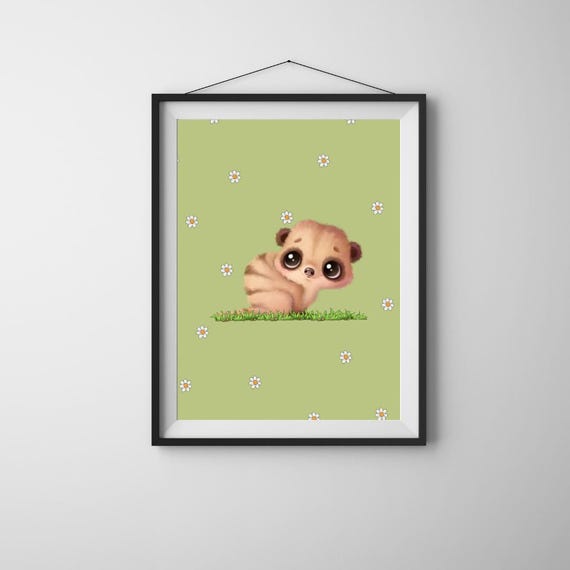 Cute Meerkat Nursery Wall Art Animal Poster For Kids Room Green Daisy Baby Decor Toddler Bedroom Candy