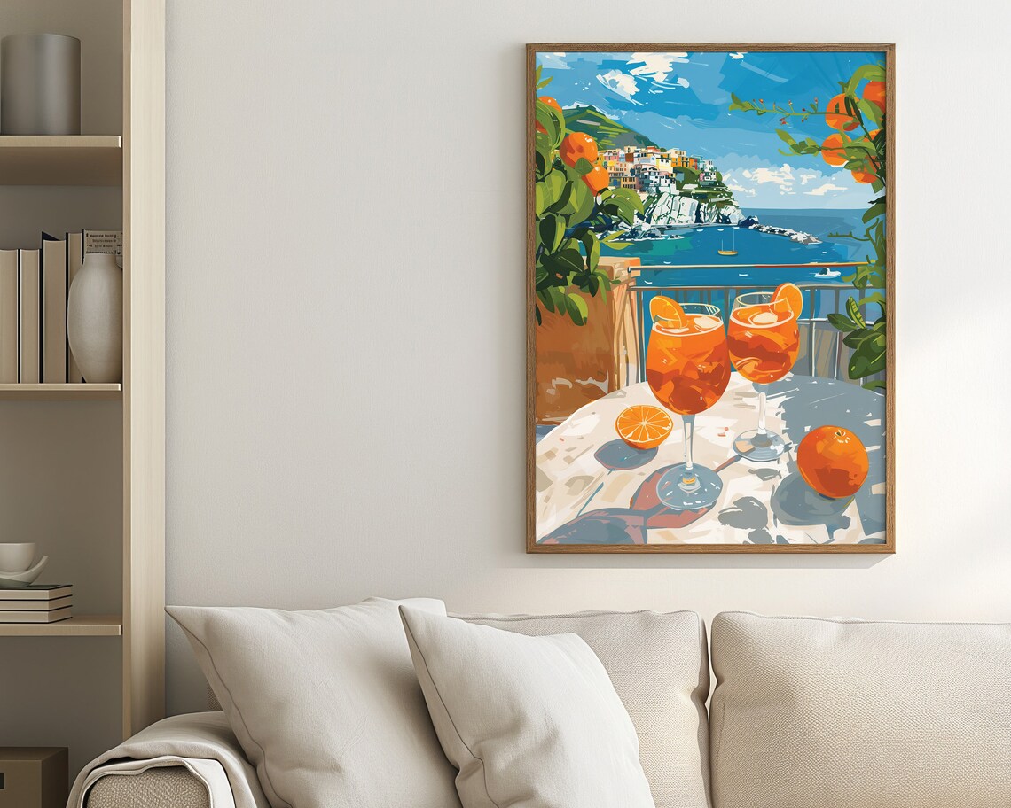 Aperol Spritz Italian Coastal Village Terrace Sea View Orange Summer Cocktail Poster - Image 2