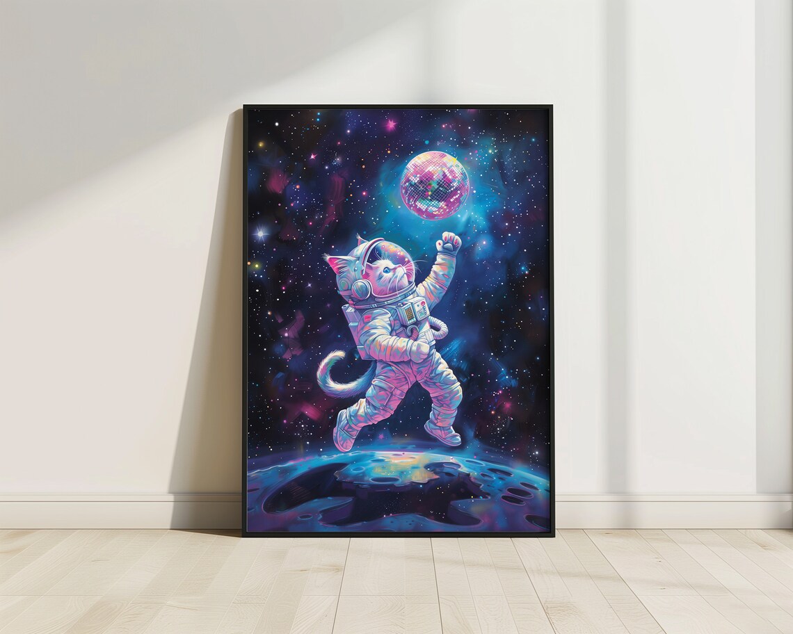 Space Cat Astronaut Cat Mirrorball Art Print