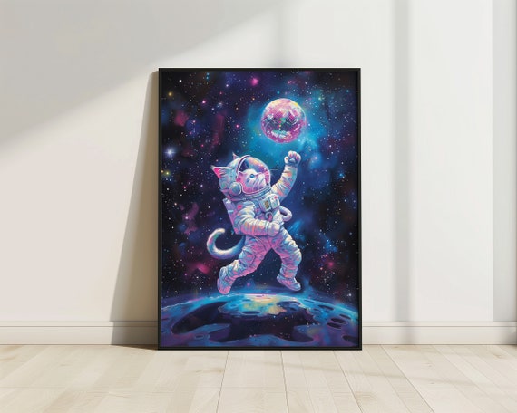 Space Cat Astronaut Cat Mirrorball Art Print