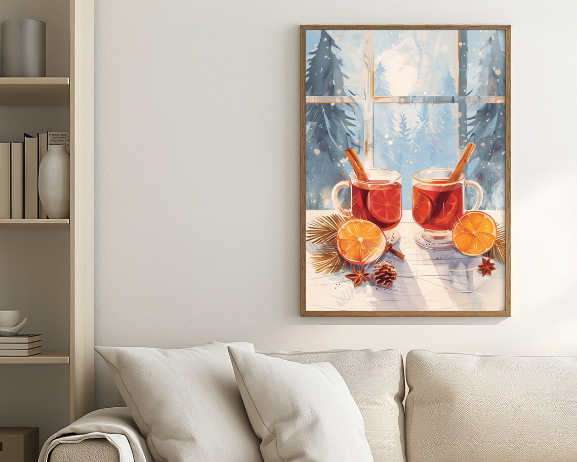 Mulled Wine Winter Window Snowy Pines Cozy Holiday Drink Poster - Image 2