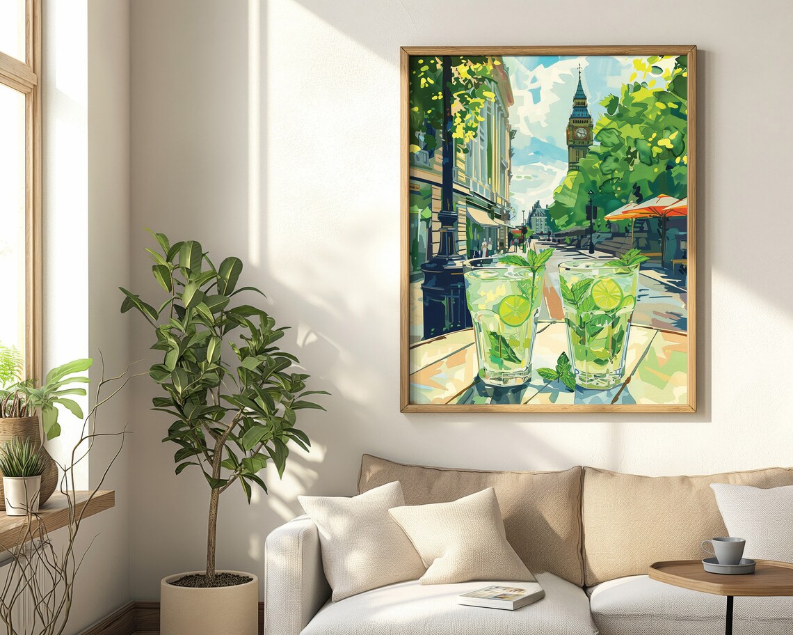 Mojito in London Big Ben Street Cafe Summer Citrus Cocktail Poster - Image 4