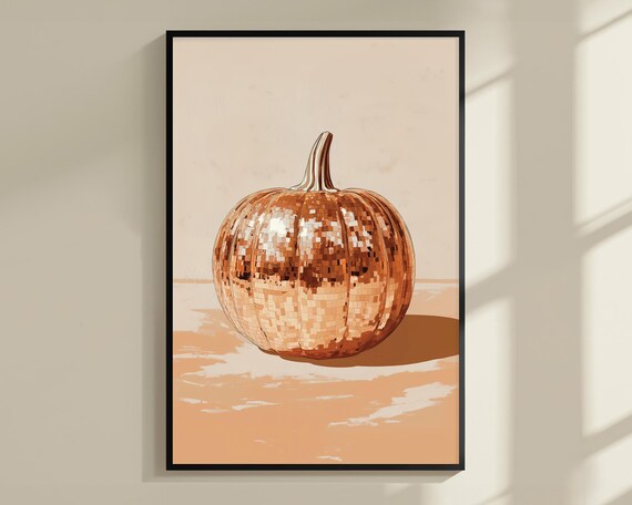 Gold Mirrorball Pumpkin Minimalist Disco Fall Harvest Elegant Shimmer Poster