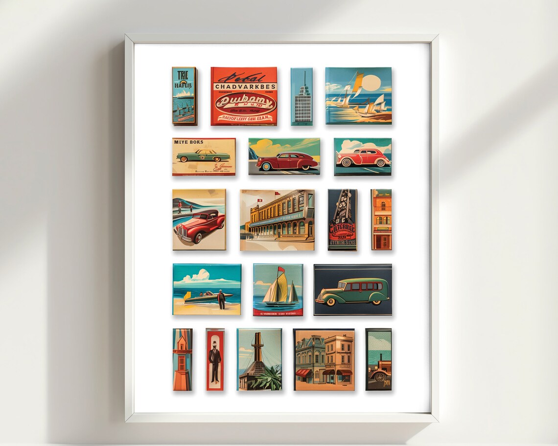 Vintage Matchbox Labels Classic Cars Retro Travel Collage Poster - Image 2