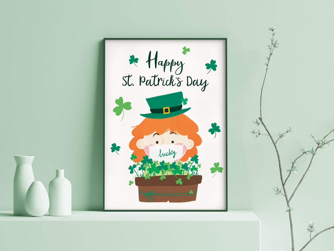 Happy St Patrick's Day Cute Leprechaun Shamrock Kids Holiday Wall Art - Image 2