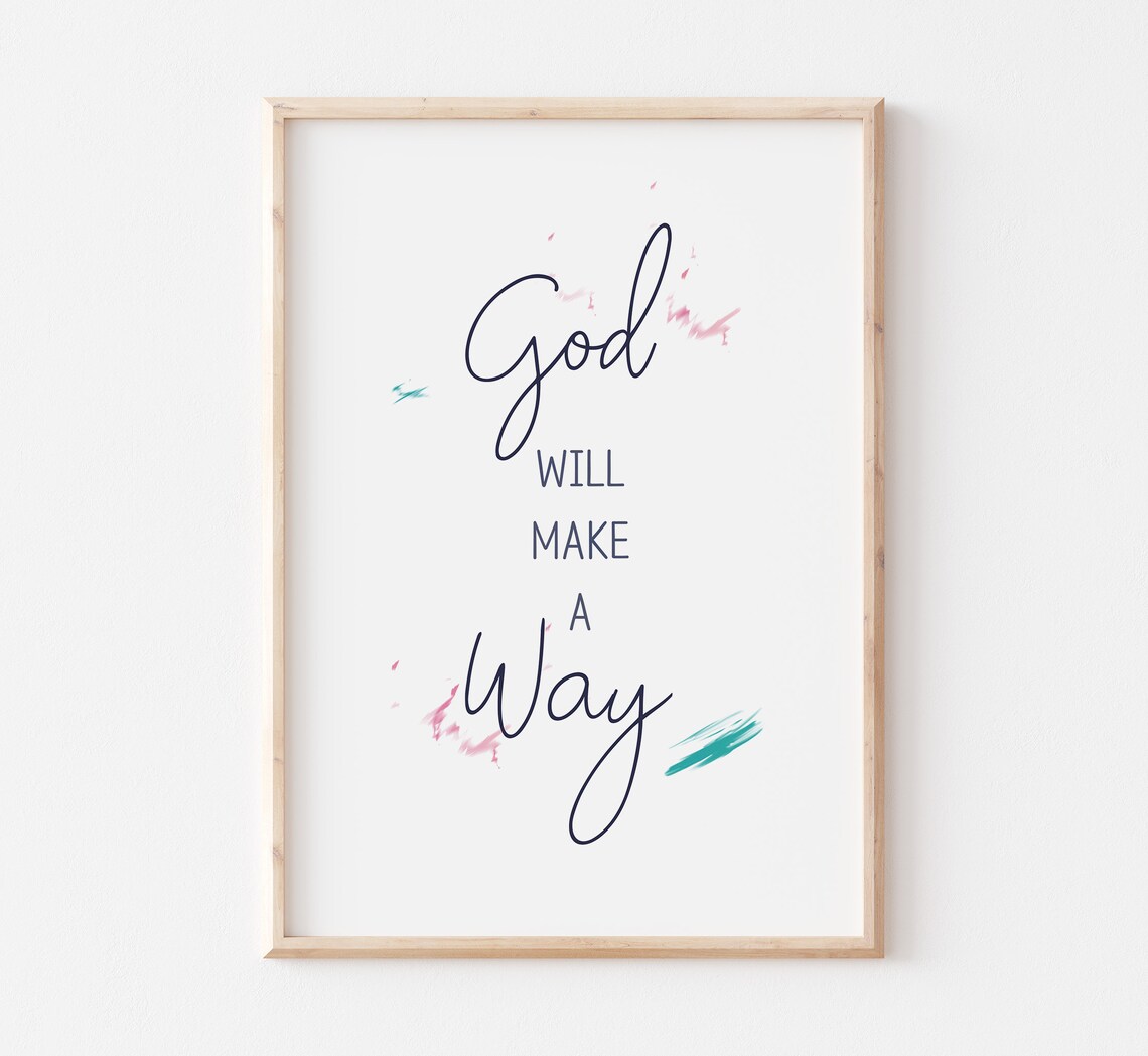 God Will Make A Way Brush Script Faith Encouragement Typography Wall Art