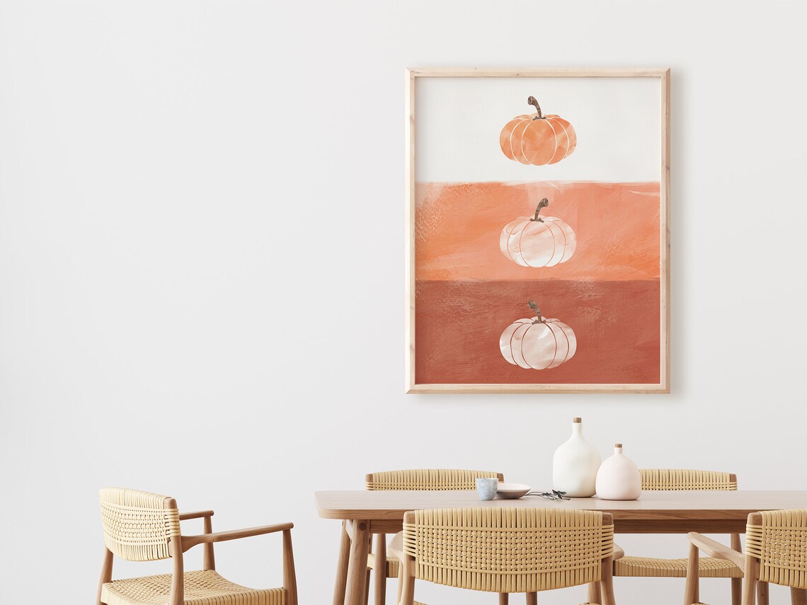 Trio Watercolor Pumpkins Ombre Orange Stripes Fall Autumn Harvest Wall Art - Image 2