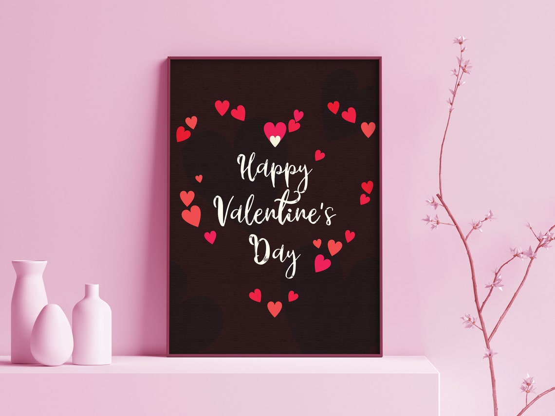 Happy Valentine's Day Red Heart Wreath White Calligraphy Wall Art - Image 2