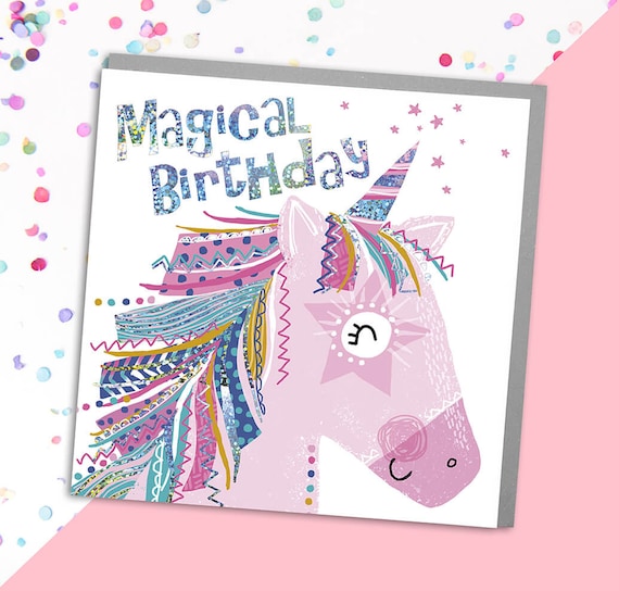 Unicorn Birthday Card, Fantasy Art