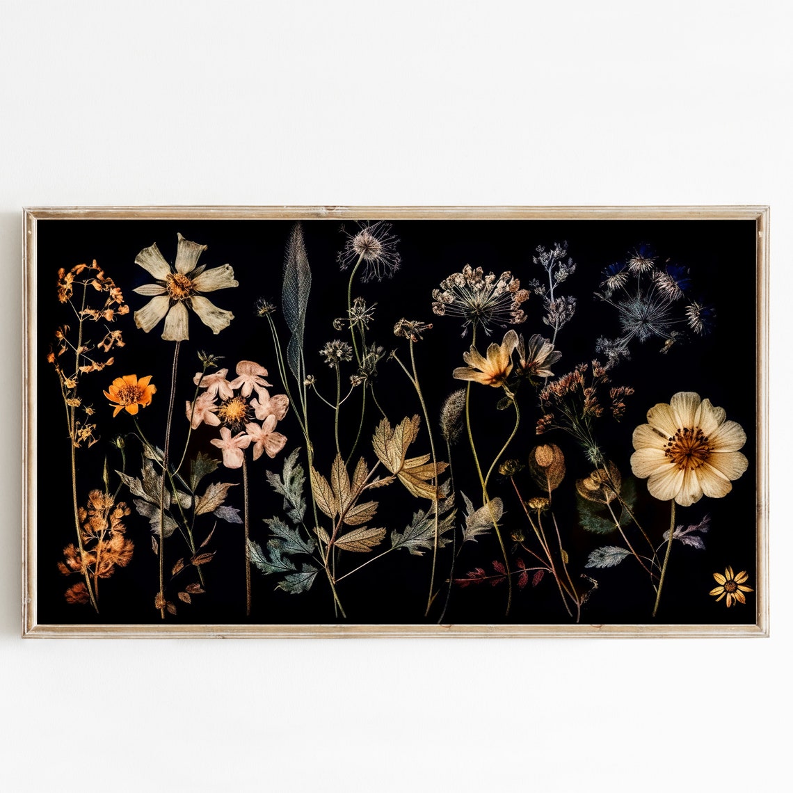 Pressed Wildflowers Botanical Black Background Floral Art Poster - Image 2