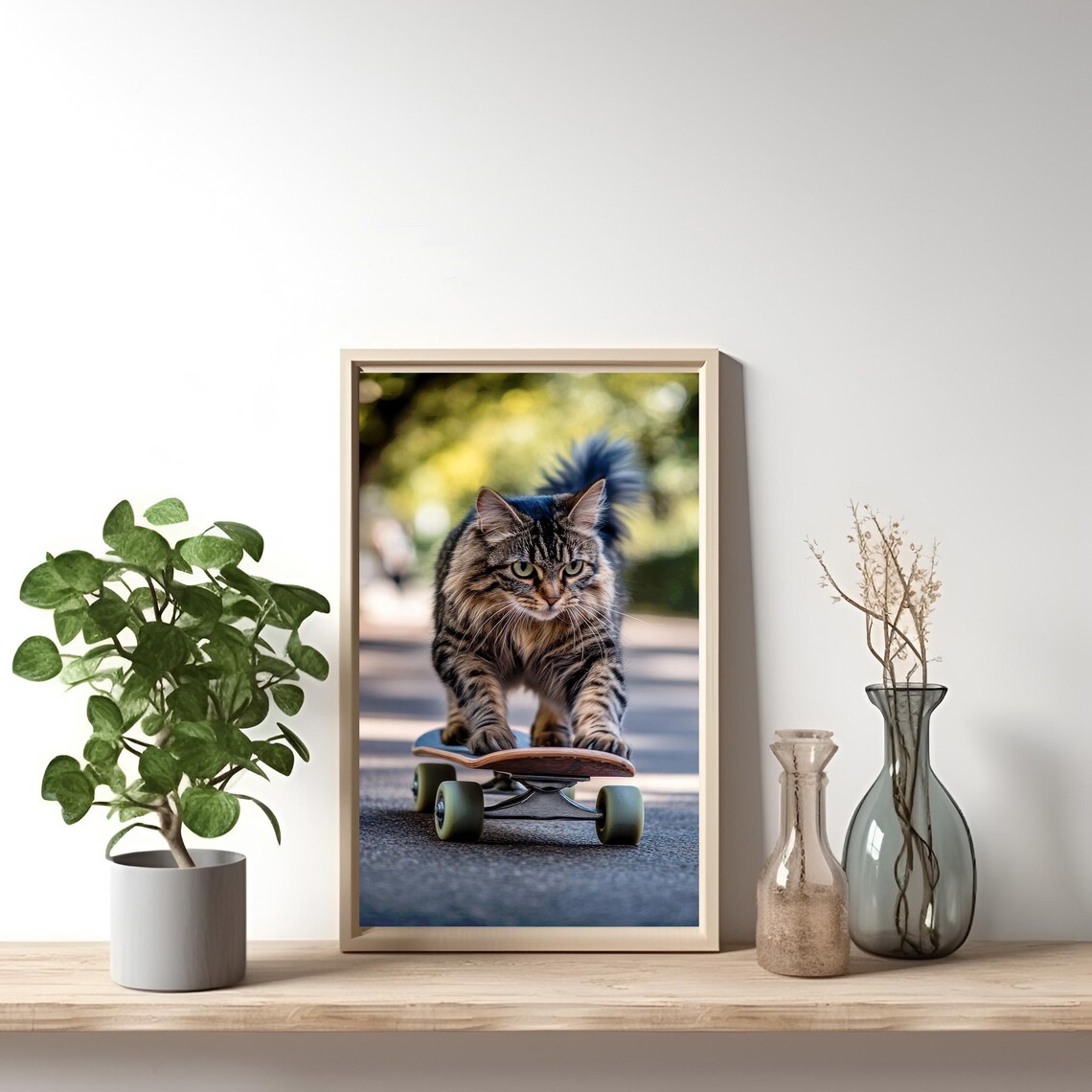 Cat Print, Funny Skateboarding Animal Poster - Image 4
