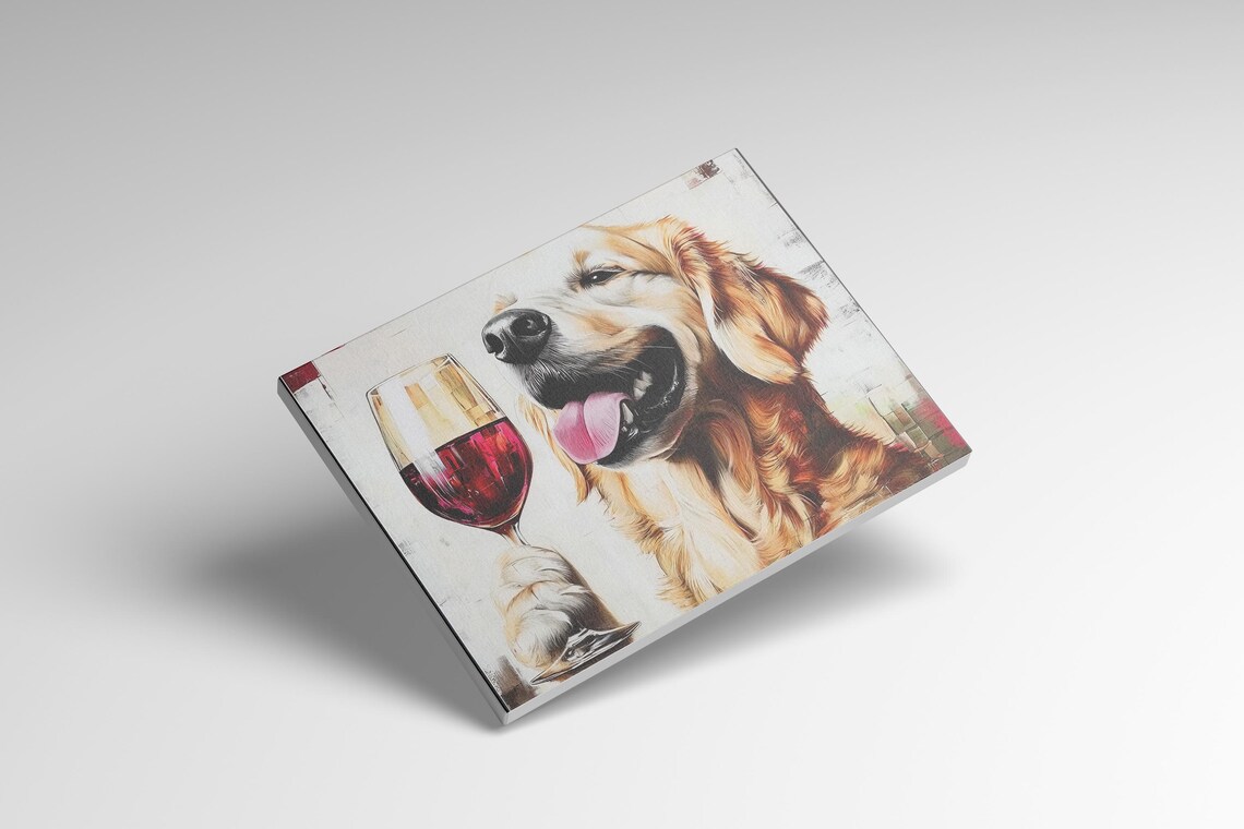 Golden Retriever Drinking Wine, Funny Kitchen Art - Image 4