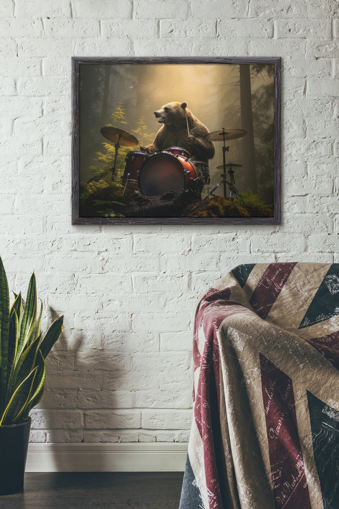 Bear Playing Drums, Abstract Music Studio Art - Image 4