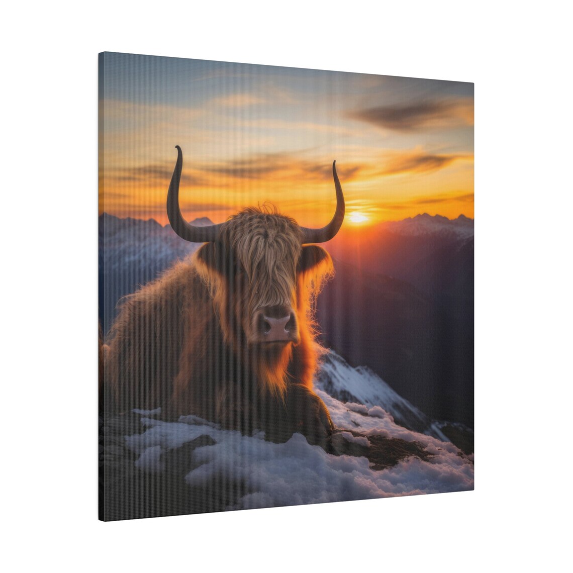 Highland Cow, Scottish Cattle Sunset Mountain Art Print - Image 2
