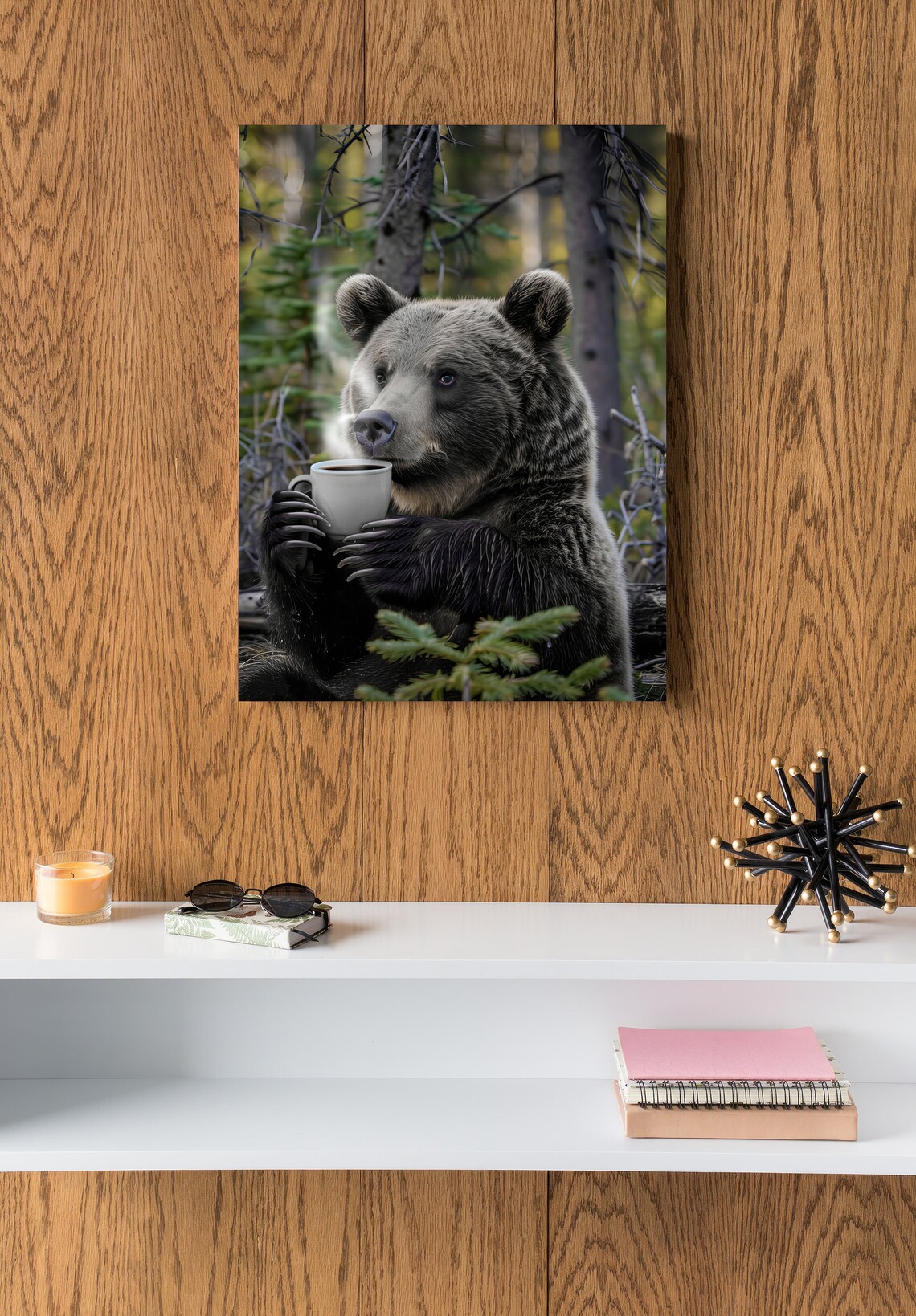 Bear Drinking Coffee Poster, Funny Forest Nature Art - Image 4