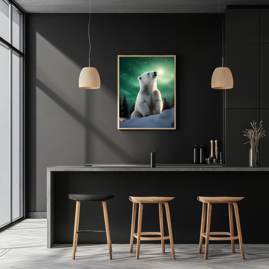 Polar Bear Poster, Northern Lights Arctic Wildlife - Image 2
