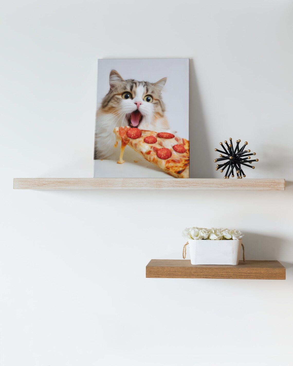 Cute Cat Eating Pizza, Funny Kitchen Art Print - Image 4