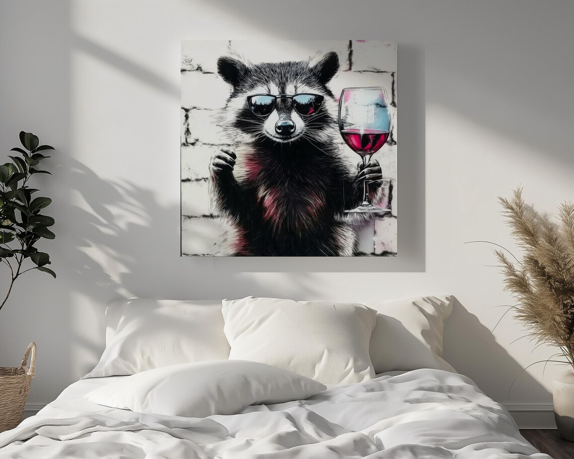 Raccoon Drinking Red Wine, Funny Bar Poster - Image 3