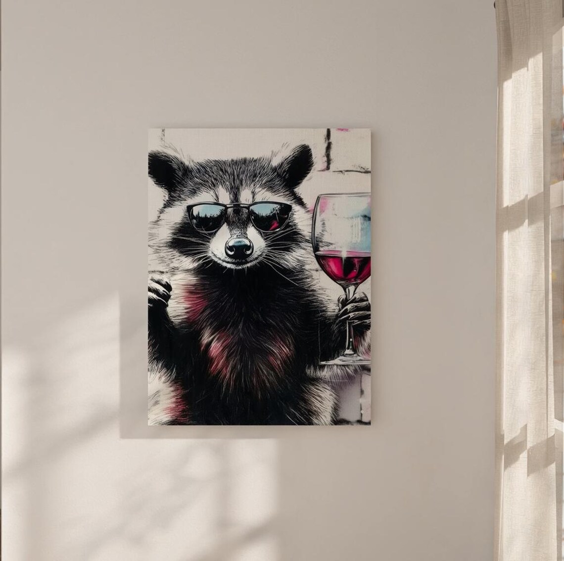 Raccoon Drinking Red Wine, Funny Bar Poster - Image 4