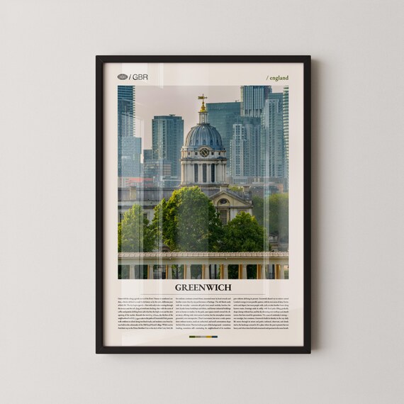 Greenwich London Riverside Cityscape Photo Poster with Canary Wharf Skyline