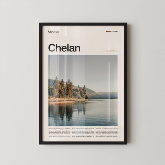 Chelan Print Washington Wall Art Poster Lake Photo Mountain Landscape Decor Pacific Northwest Nature