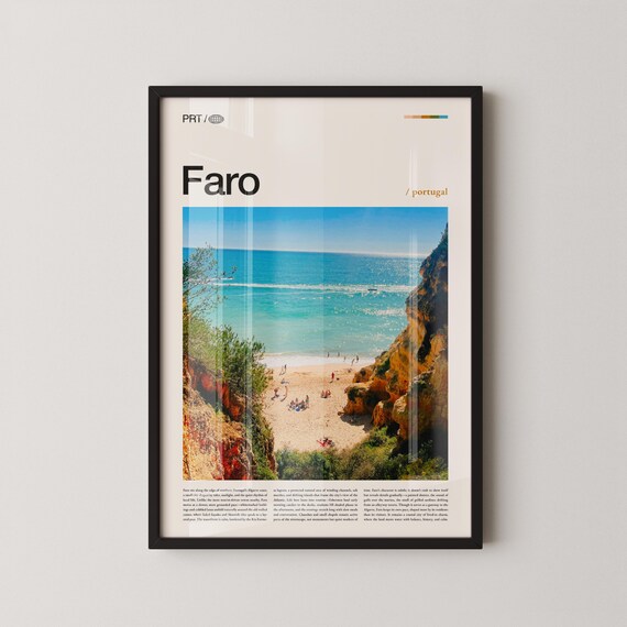 Faro Portugal Algarve Beach Cliffs Turquoise Coastline Travel Poster