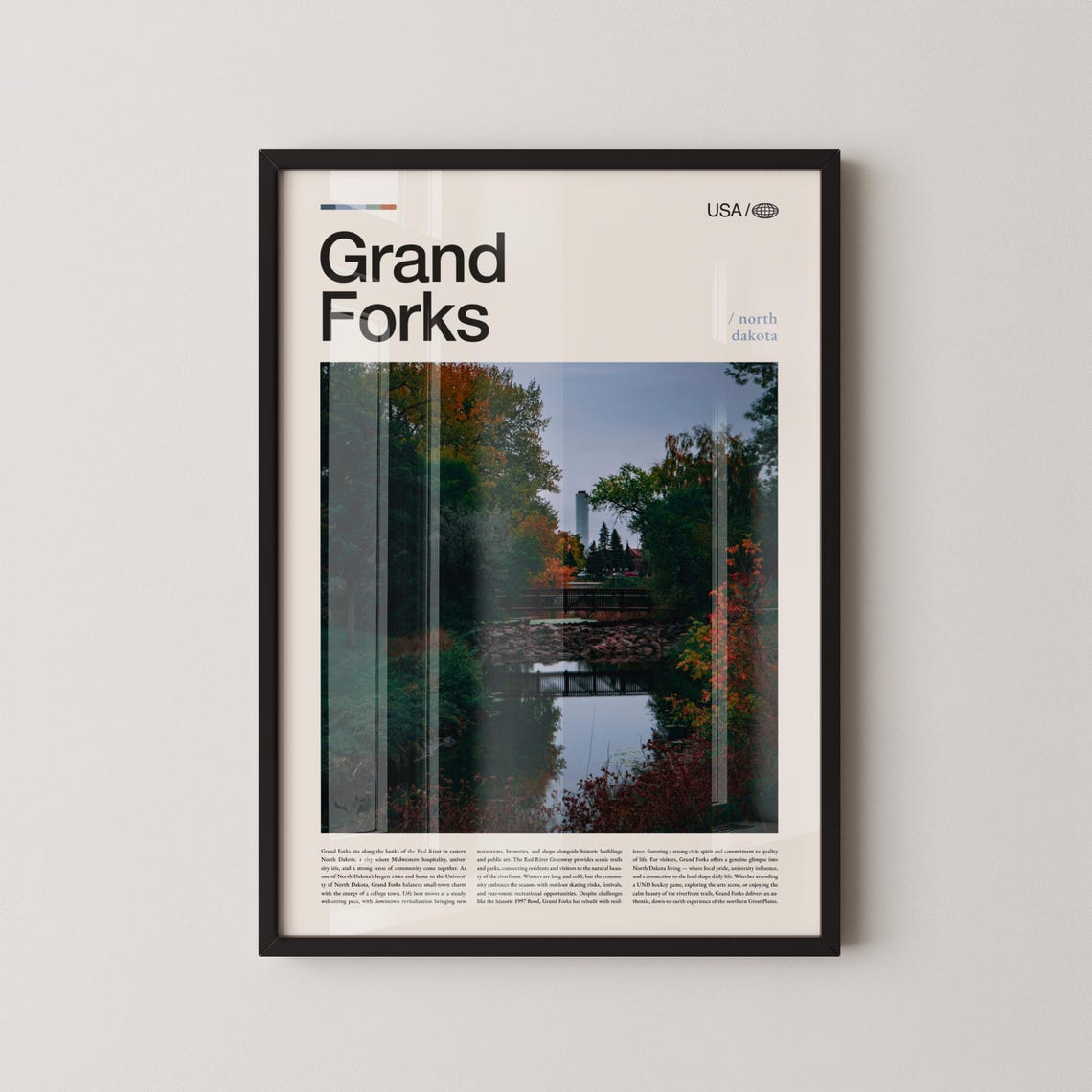 Grand Forks North Dakota Autumn River View Minimalist Travel Print