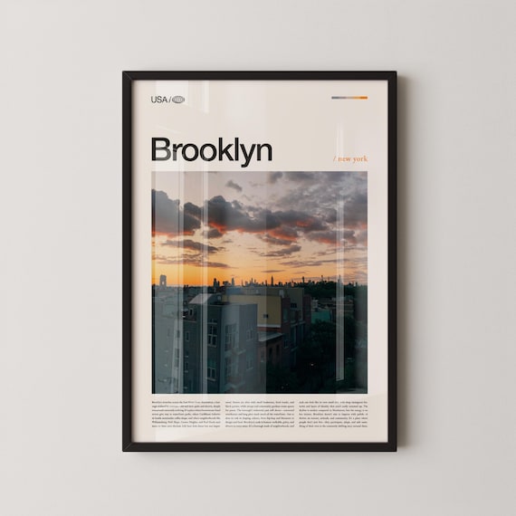 Brooklyn Sunset Skyline Minimalist Travel Photography Poster