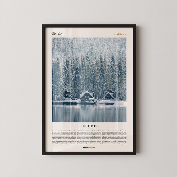Truckee California Snowy Lake Cabins Winter Wonderland Poster
