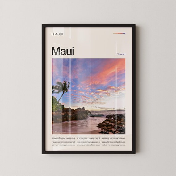 Maui Hawaii Violet Sunset Shoreline Waves Tropical Photo Poster