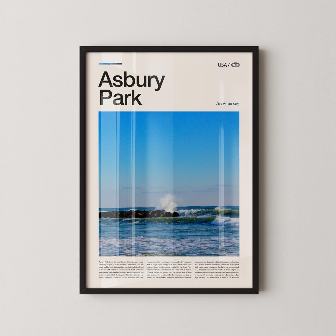 Asbury Park New Jersey Rolling Ocean Waves Surf Travel Poster