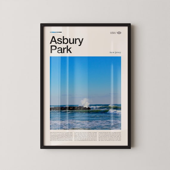 Asbury Park New Jersey Rolling Ocean Waves Surf Travel Poster
